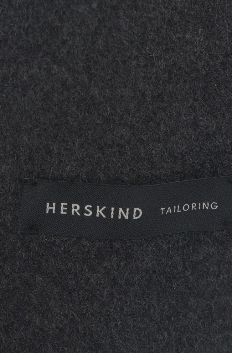 Herskind Oversized Grey Coat With Wide Lapel Collar And Minimalist Design