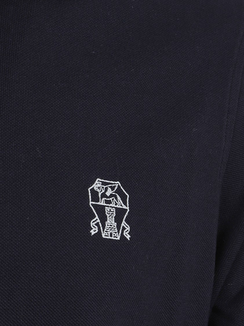 Brunello Cucinelli Dusty Blue Cotton Polo Shirt