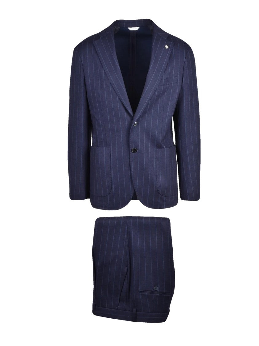 Manuel Ritz Blue Polyester-Blend Rounded Formal Suit