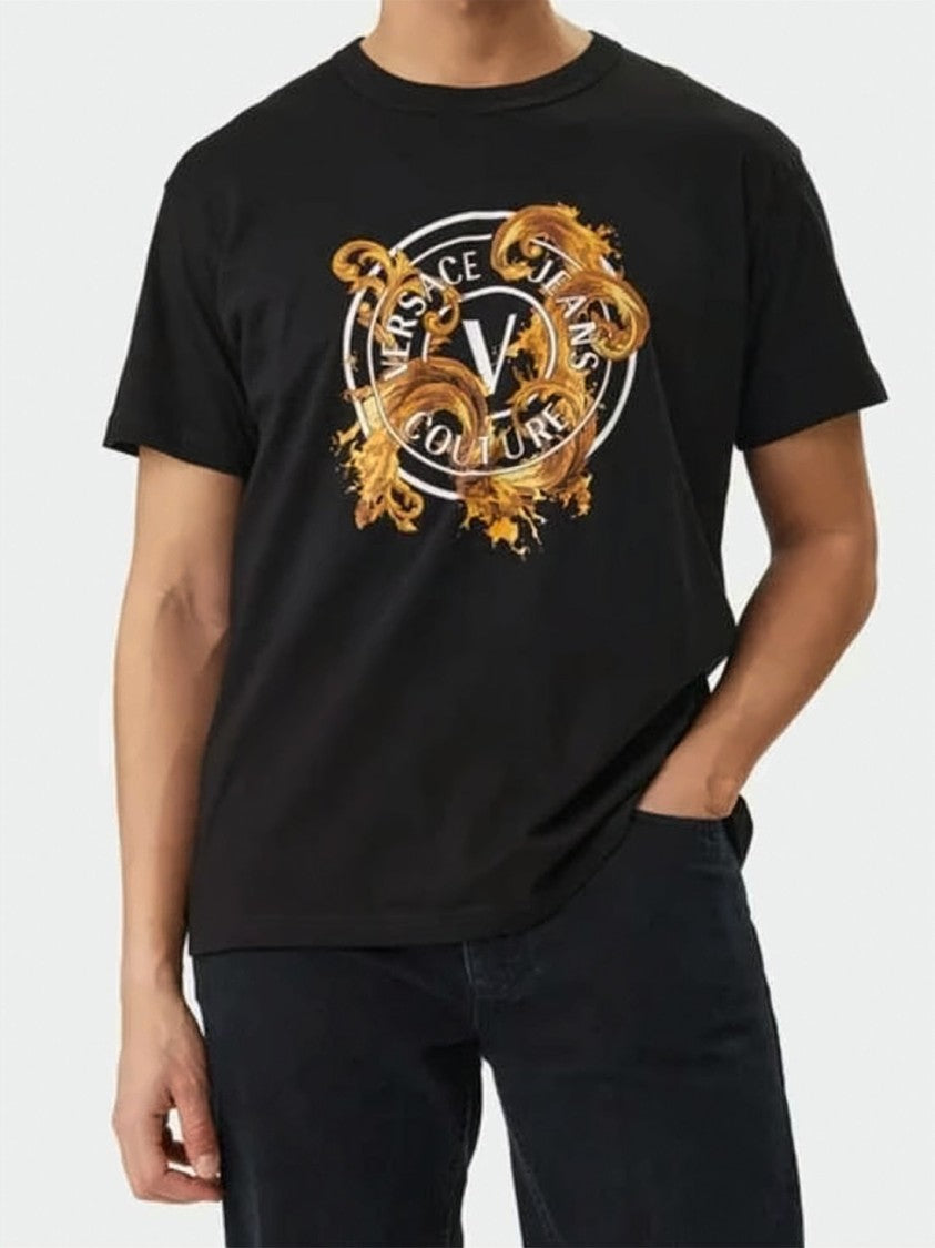Versace Short-Sleeve Black T-Shirt With Bold Baroque Graphic
