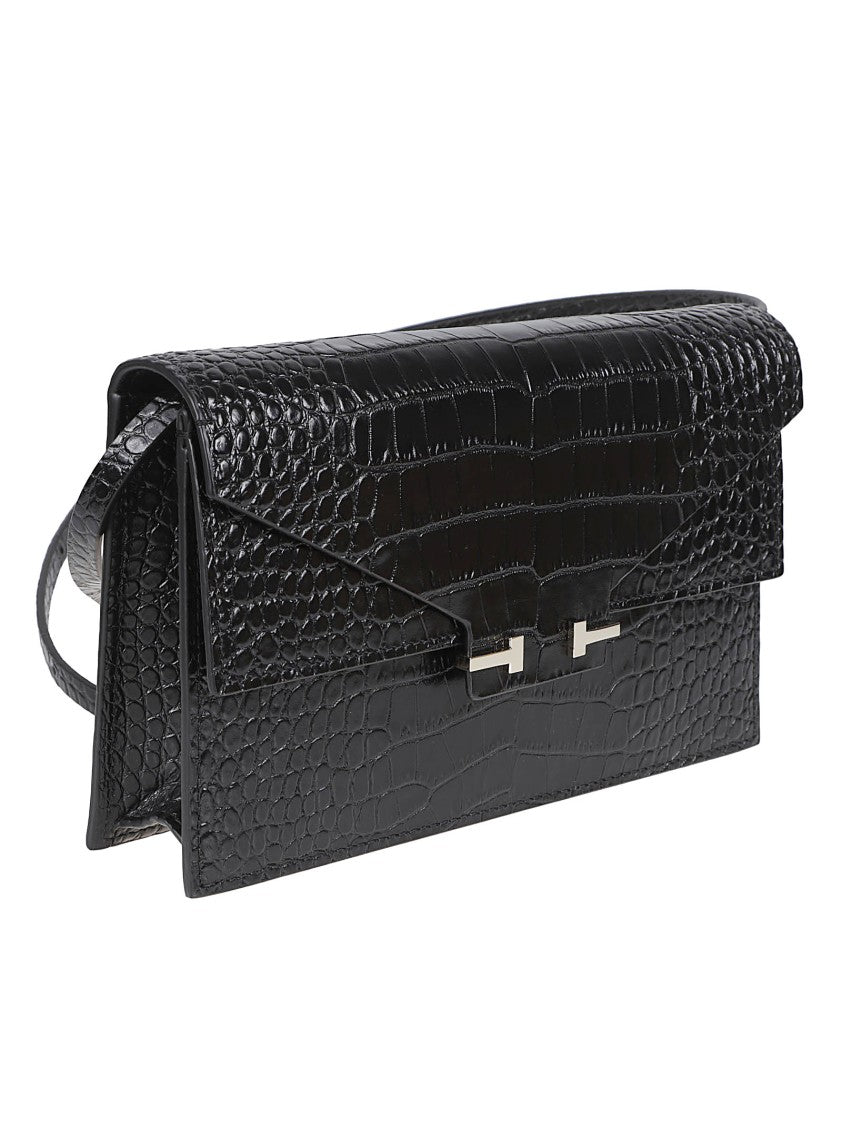 Tom Ford Rectangular Black Crocodile-Effect Bag With Adjustable Strap