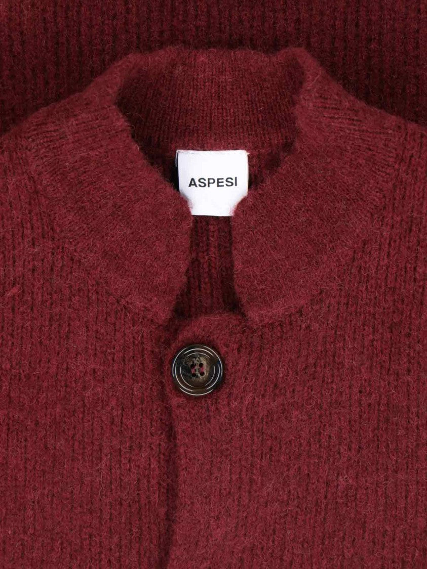 Aspesi Shetland Wool Cardigan – Bordeaux Red