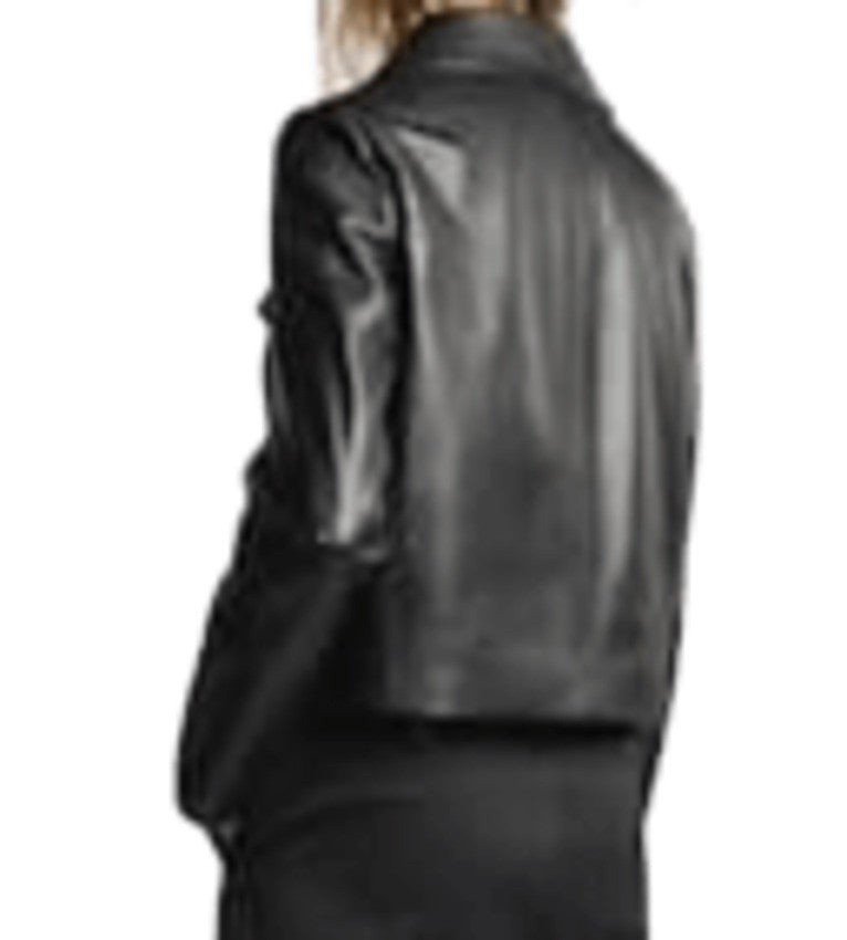 Fay Cropped Black Leather Jacket