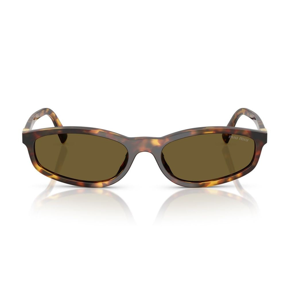 Miu Miu Slim Honey Havana Geometric Sunglasses With Metal Logo