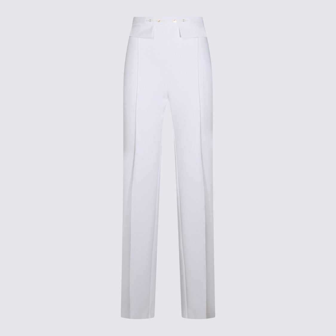 Elisabetta Franchi Ivory Wide-Leg Trousers With Gold-Tone Accents