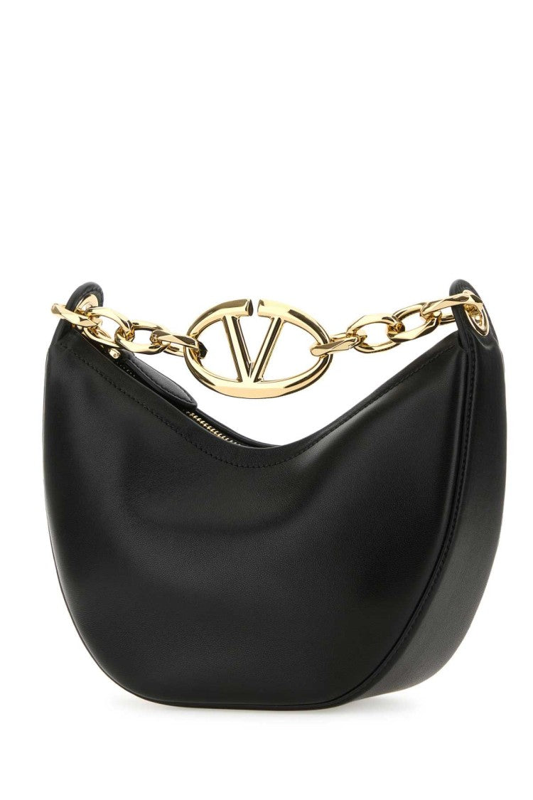 Valentino Garavani Black Leather Small Hobo Vlogo Moon Handbag