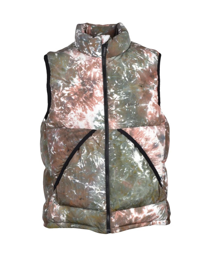 Gramicci High-Collar Down Vest With Unique Tie-Dye Pattern