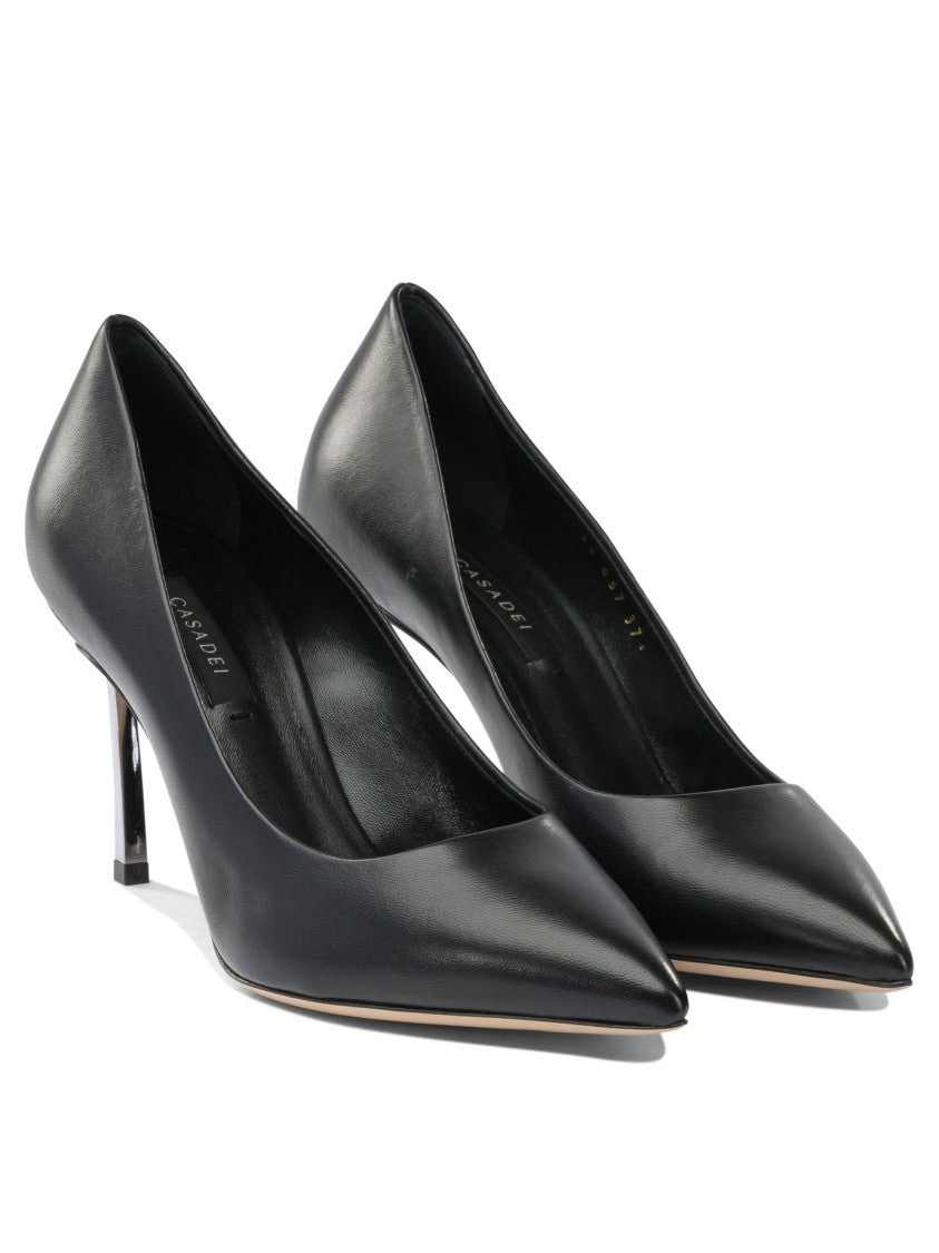 Casadei Tapered Black Leather Pumps