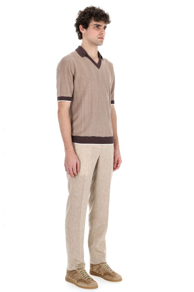 Ballantyne V-Neck Linen Tennis Polo