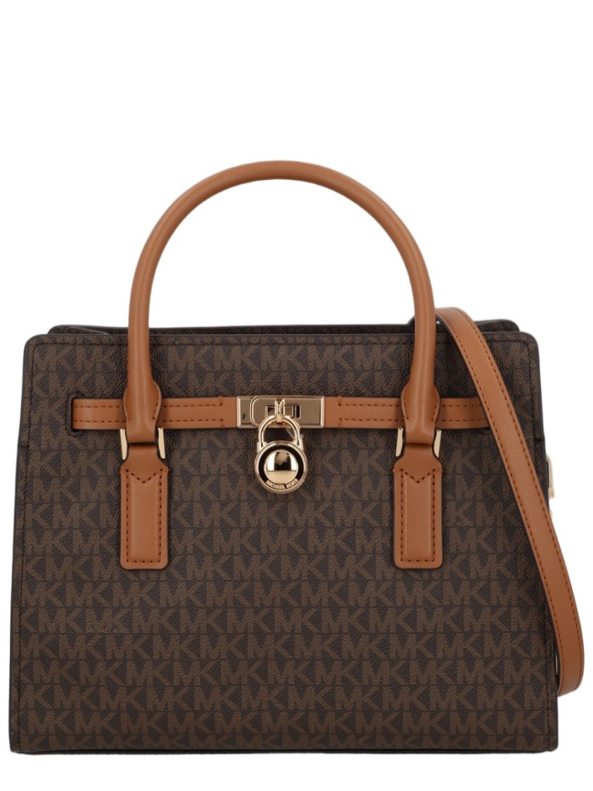Michael Michael Kors Structured Small Handbag With Monogram Pattern And Gold Accents