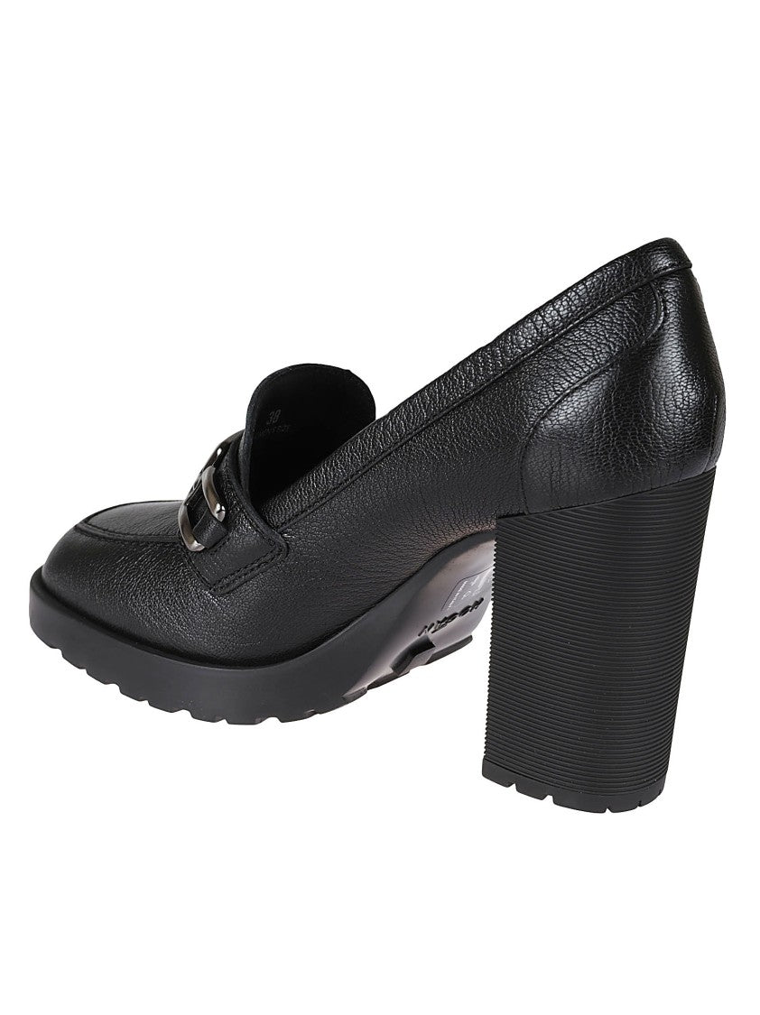 Hogan H623 Black Leather Loafers With Chunky Heel