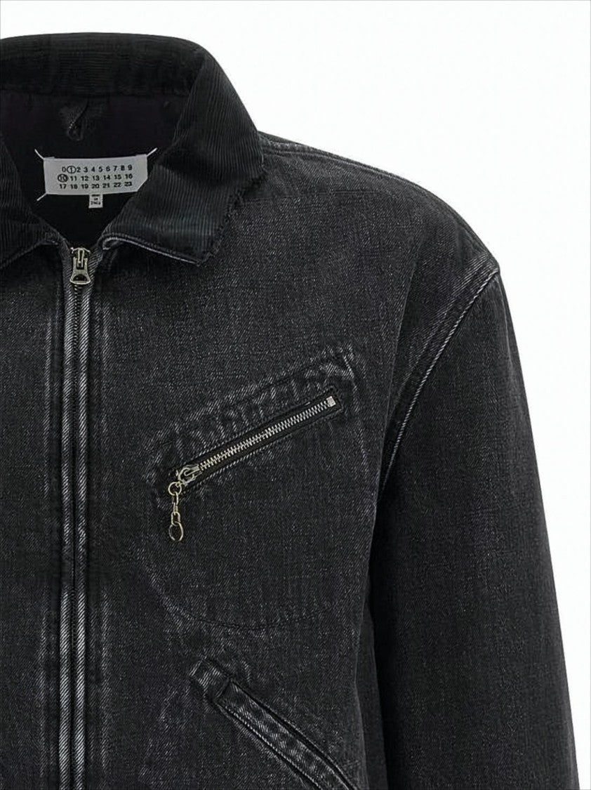 Maison Margiela Cropped Black Denim Jacket With Ribbed Collar