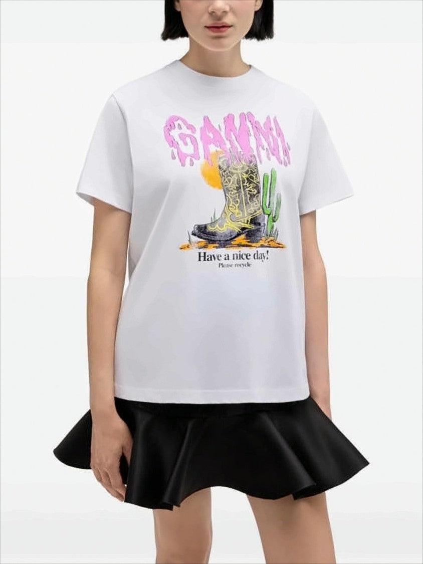 Ganni Graphic Print White Short-Sleeved T-Shirt