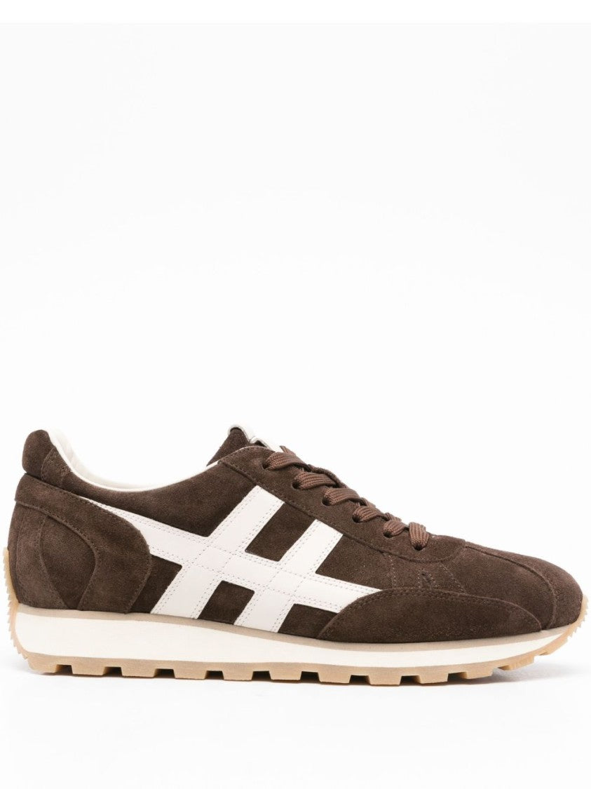 Hogan Brown Calfskin Sneakers With Contrasting Side Stripe