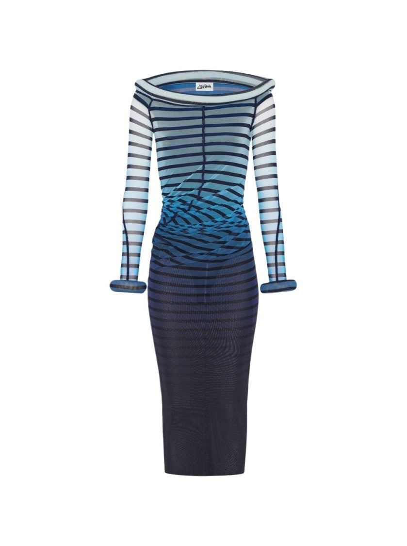 Jean Paul Gaultier Long 3D Striped Dress - Blue And Black