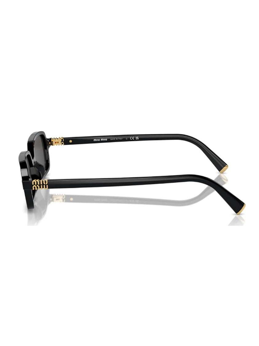 Miu Miu Rectangular Black Acetate Sunglasses With Gold Accents