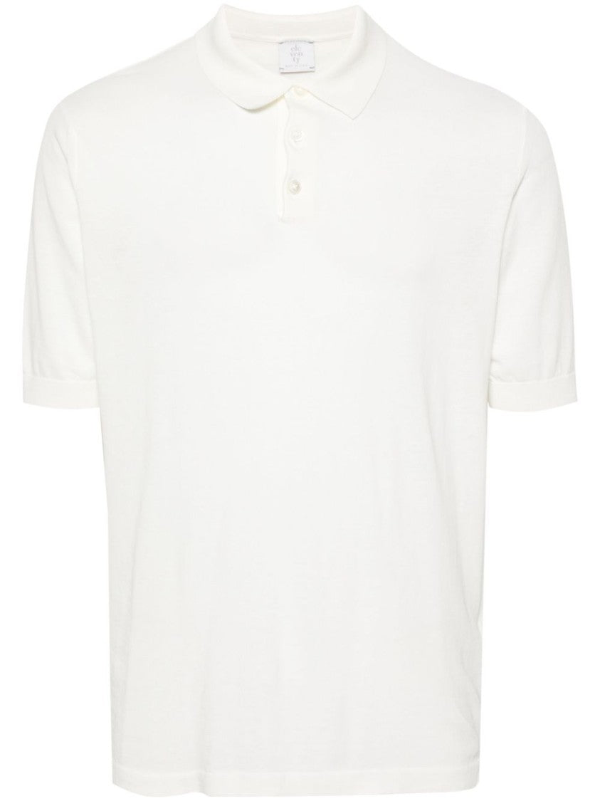 Eleventy Classic White Polo Shirt With Textured Fabric