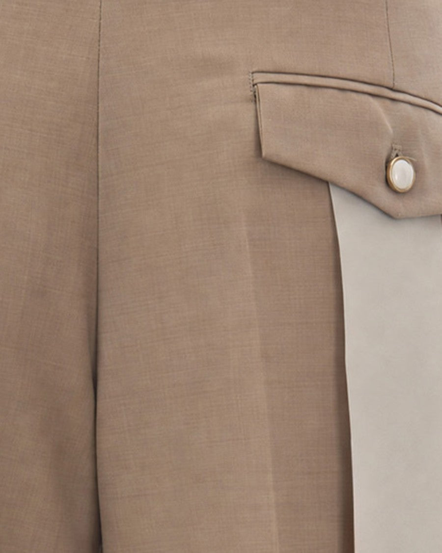 Thestroy Beige Aura Double Pleat Stretch Twill Straight-Leg Pants