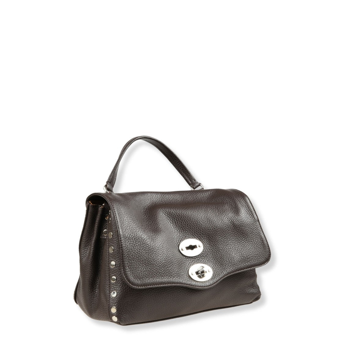 Zanellato Structured Brown Hammered Leather Handbag With Adjustable Strap