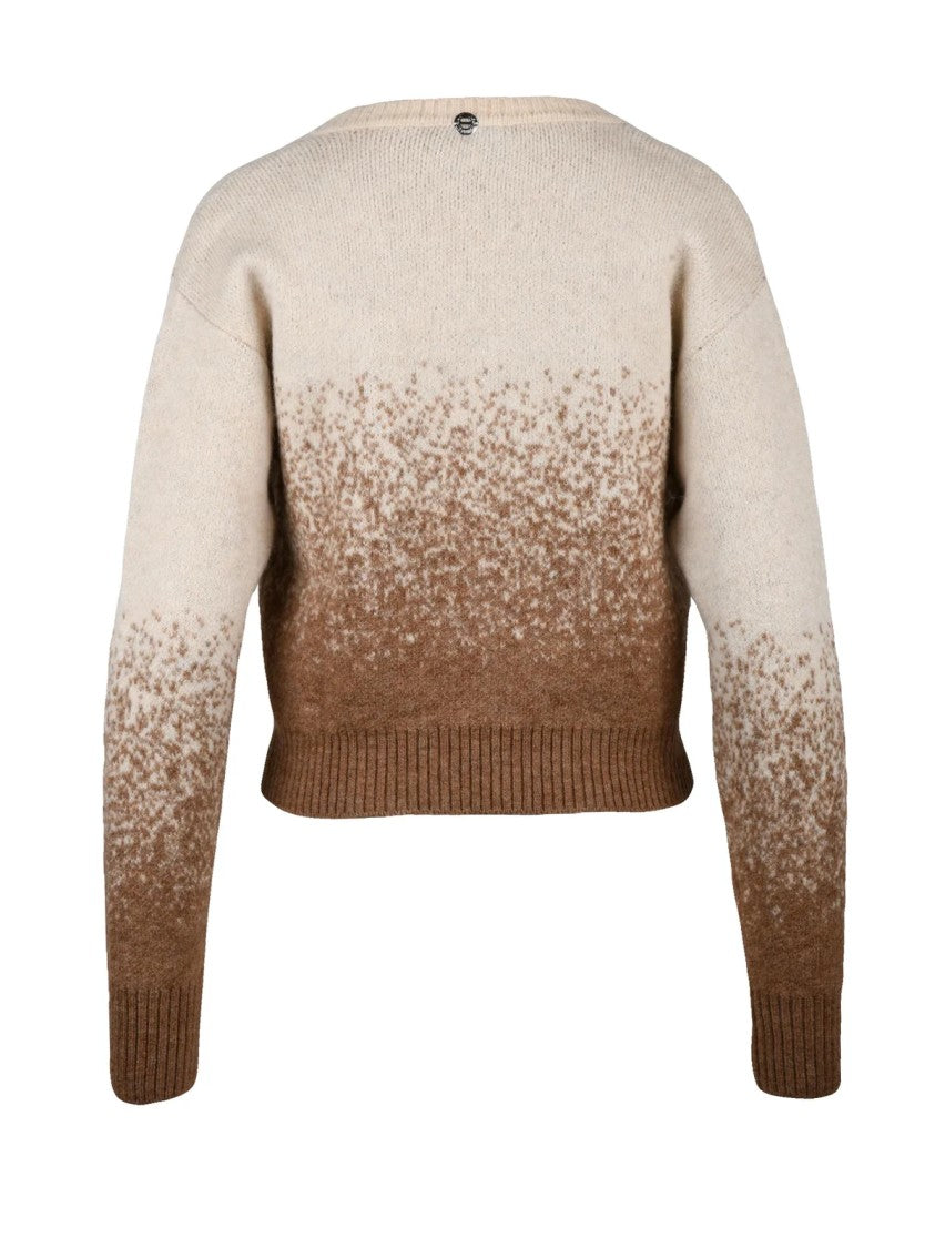 Twinset Actitude Cropped V-Neck Knit Sweater With Gradient Pattern