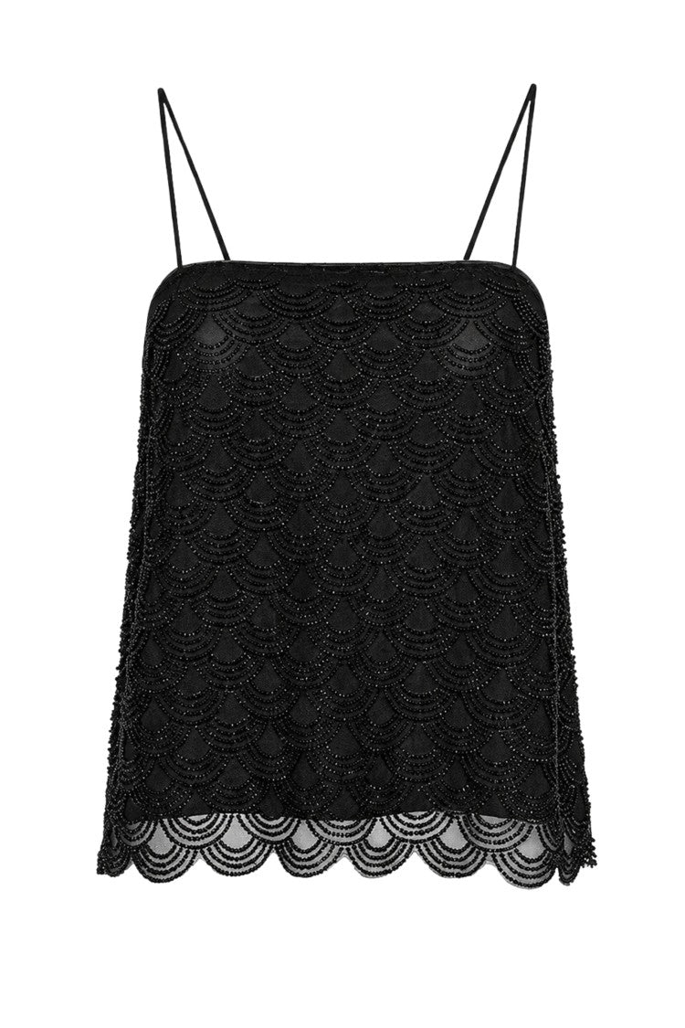 Rotate Black Sequins Straight Neckline Slip Top