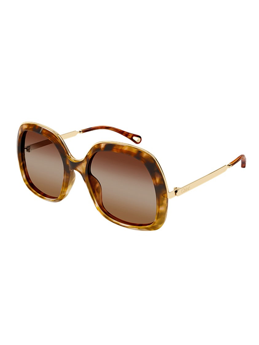 Chloé Rectangular Tortoiseshell Sunglasses With Gradient Lenses And Slim Metallic Temples