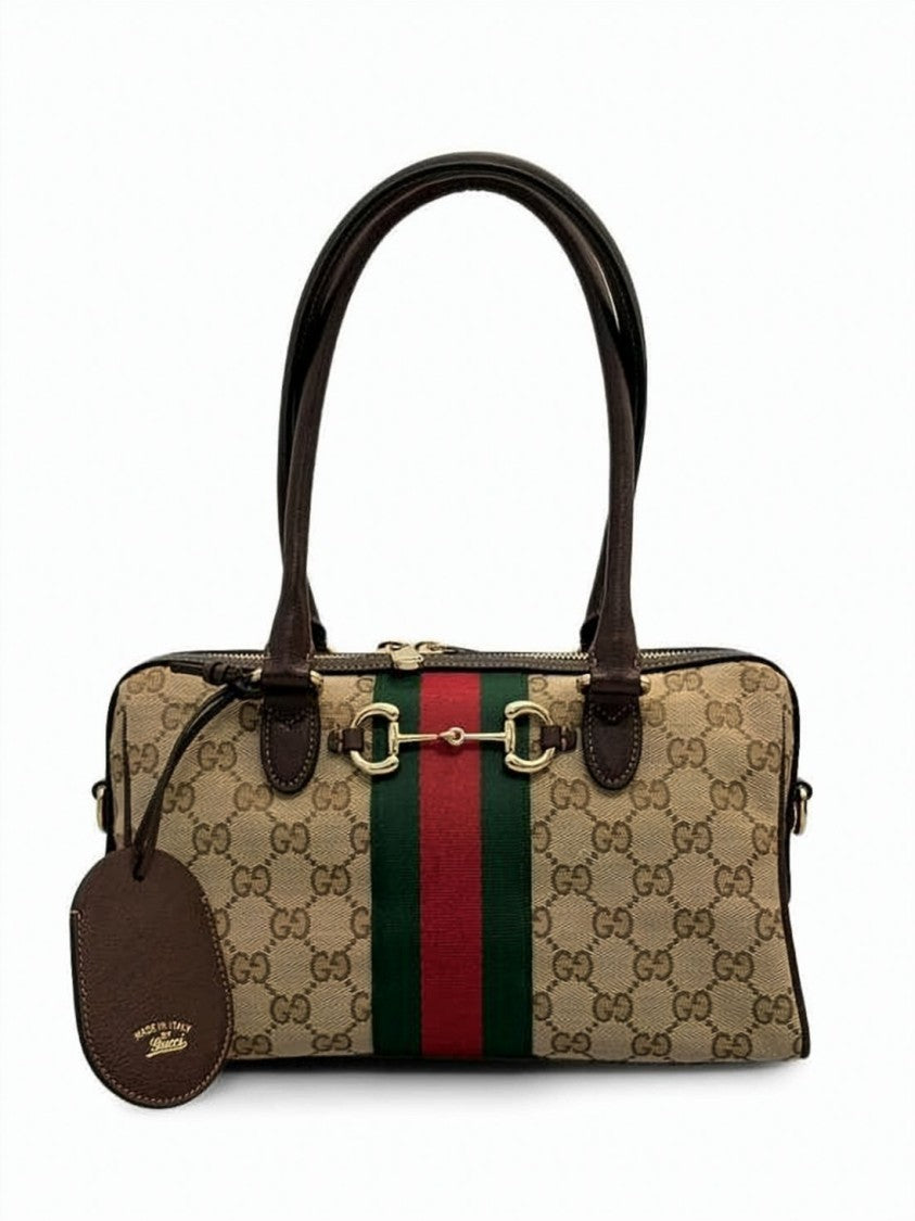 Gucci Medium Boston Bag In Gg Canvas With Iconic Stripe Detail