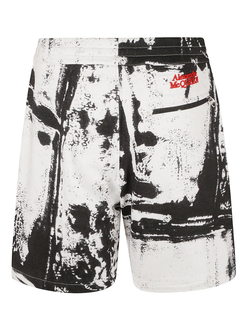 Alexander Mcqueen Black And White Abstract Print Shorts