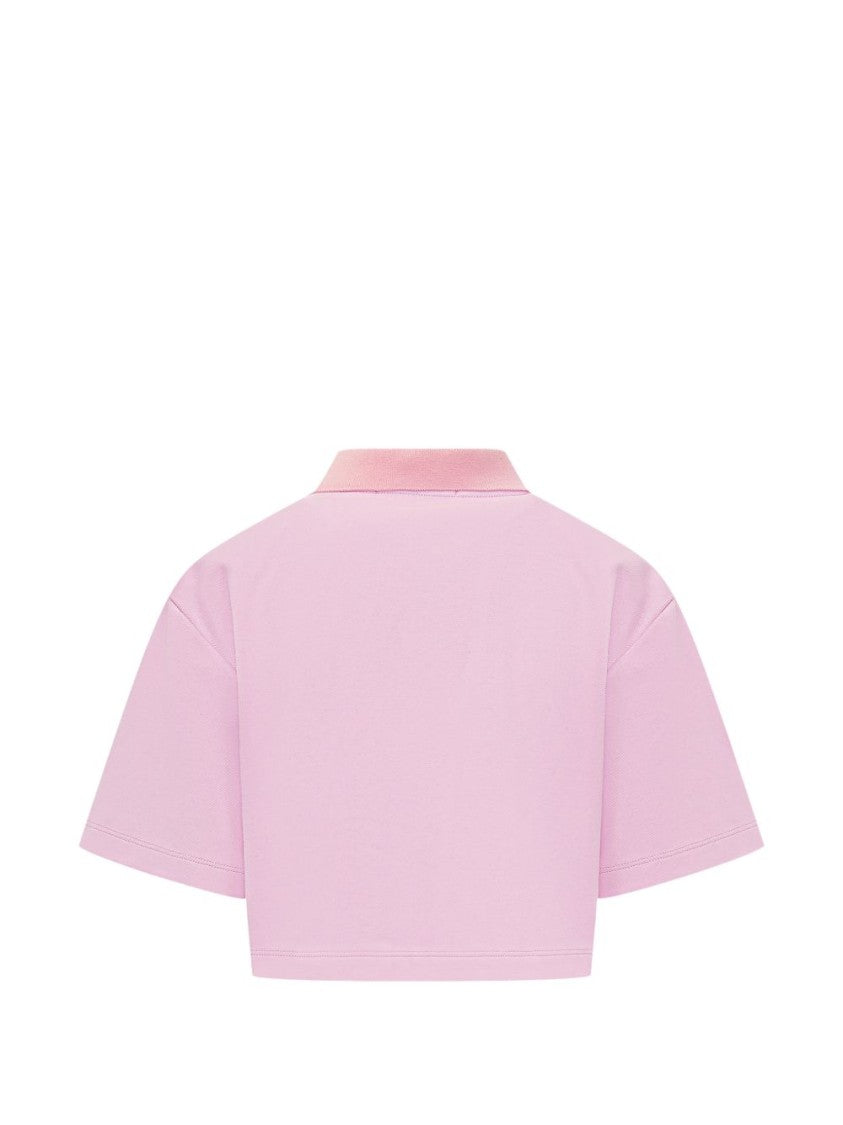 Msgm Cropped Pink Polo With White Collar And Logo Embroidery