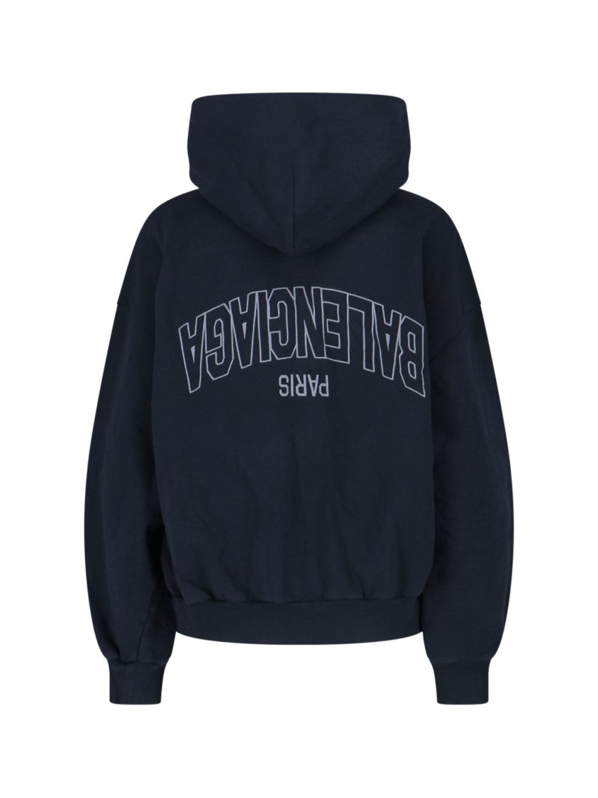 Balenciaga Flipped Uni Black Zip Hoodie With Back Logo