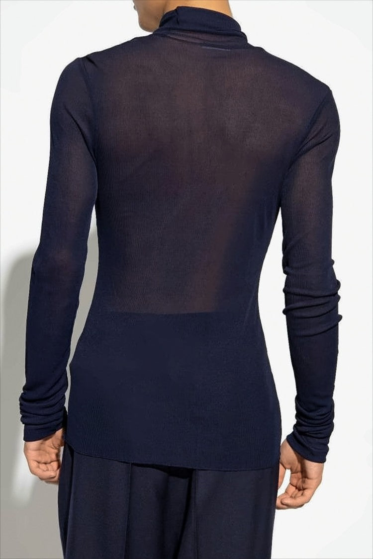Ami Paris Slim-Fit Long-Sleeve Turtleneck Sweater In Semi-Sheer Fabric