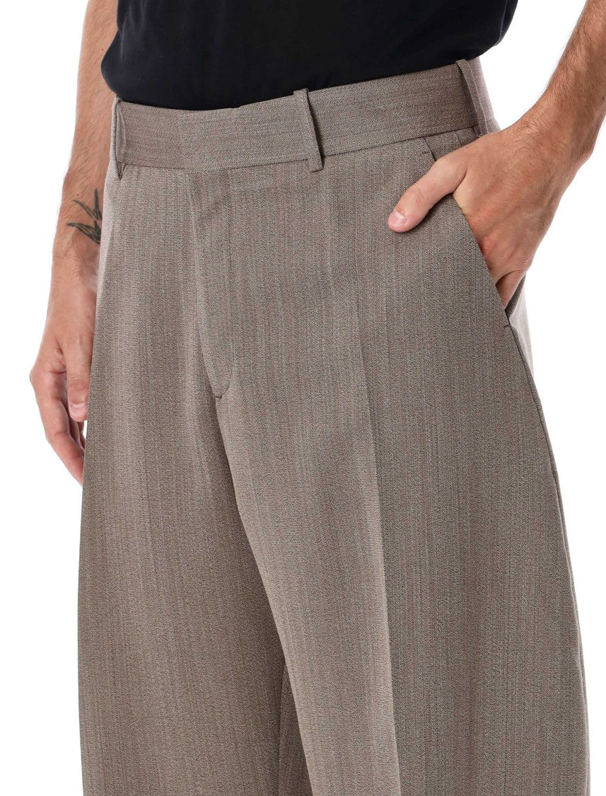 Studio Nicholson Textured High-Waist Wide-Leg Pleated Pants