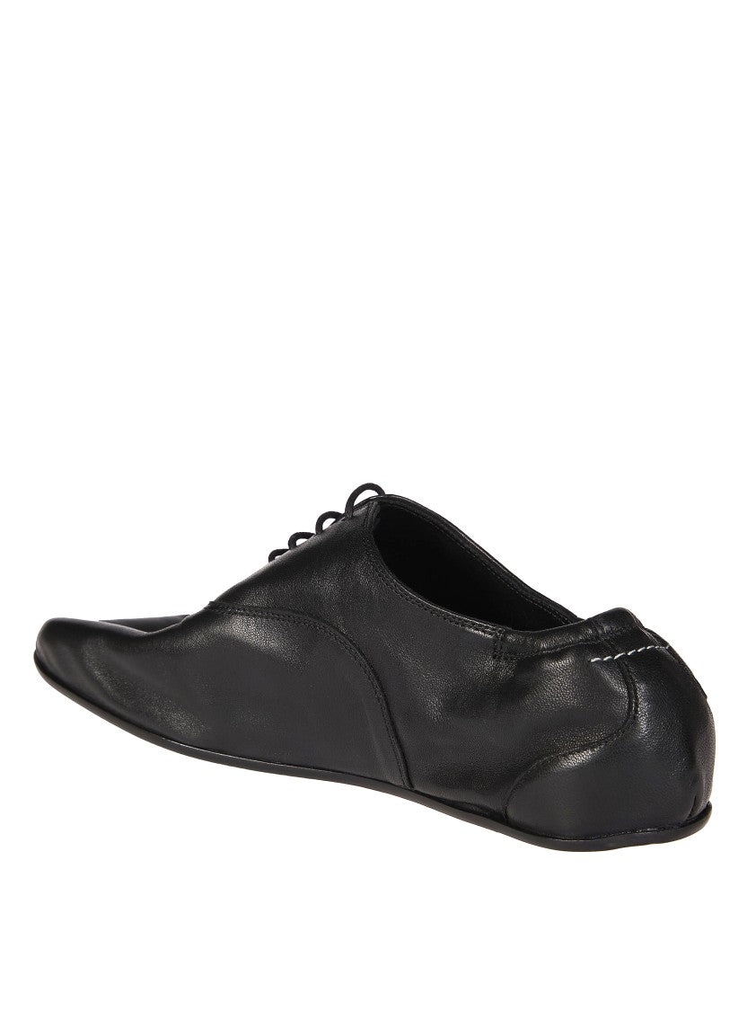 Mm6 By Maison Margiela Pointed Toe Lace Up Leather Flats