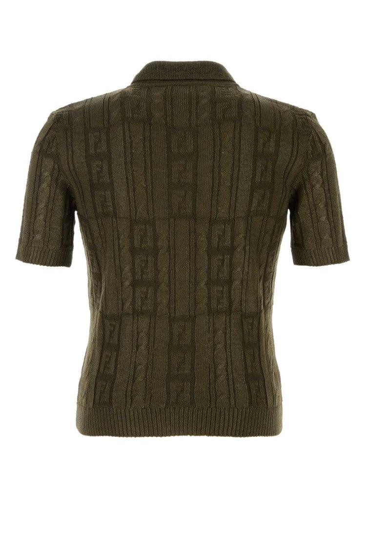 Fendi Army Green Wool Polo Shirt