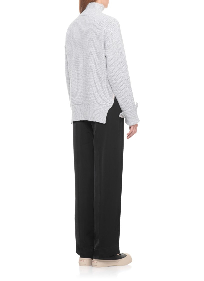 Marni High Neck Virgin Wool Sweater With Asymmetric Hem