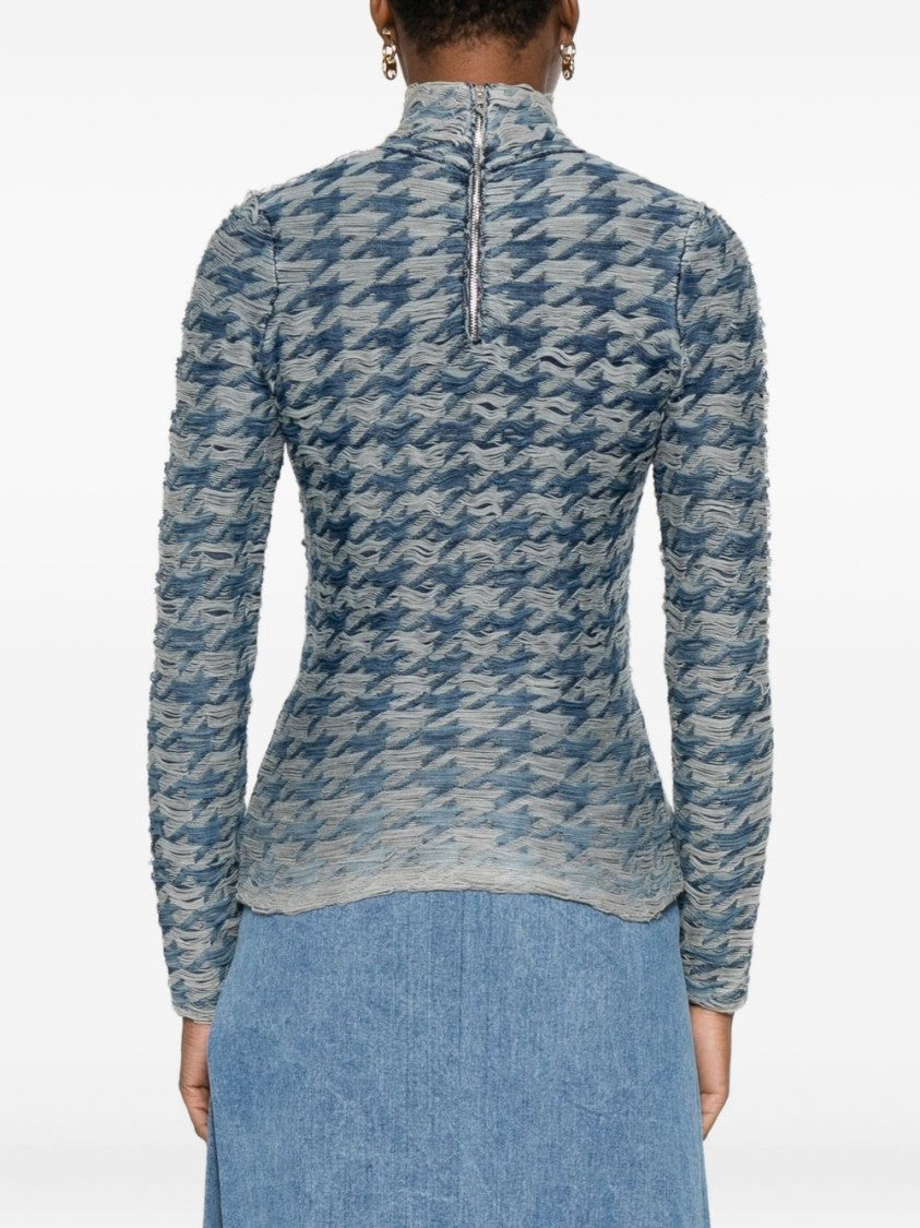 Diesel Blue Wave Pattern Long-Sleeve Top