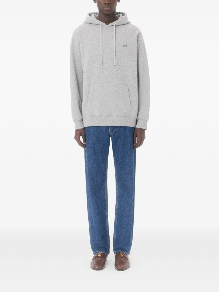 Valentino Light Grey Jersey Felpa Cotton Hoodie