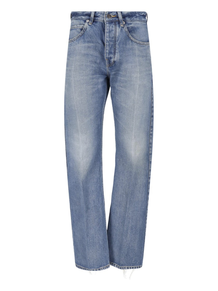 Balenciaga Straight-Leg Blue Cotton Denim Jeans With Distressed Details