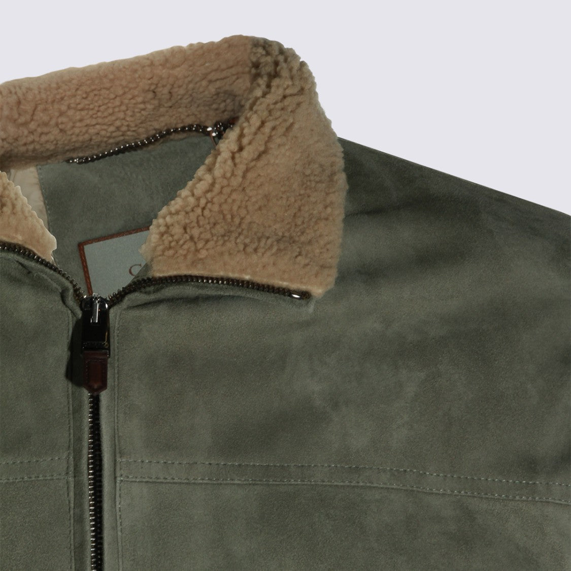 Canali Suede-Texture Casual Jacket With Sherpa Collar