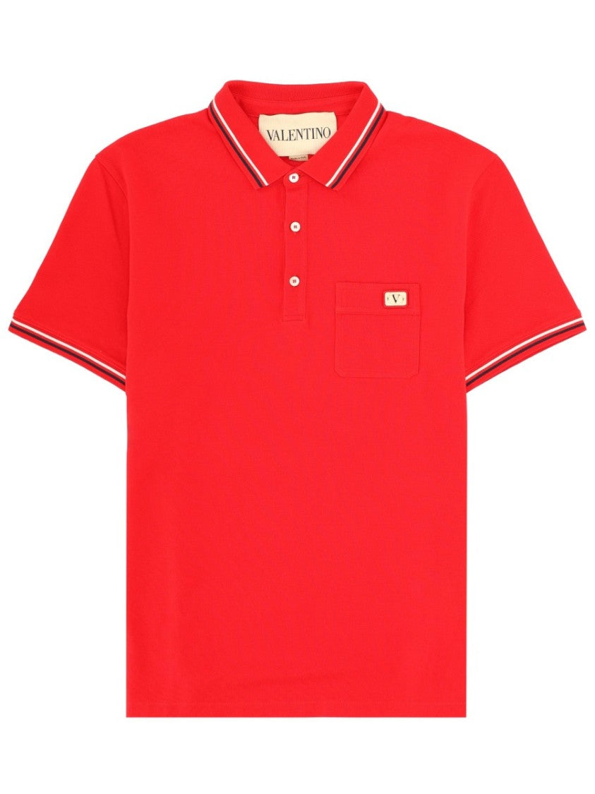Valentino Logo Patch Striped Cotton Polo Shirt