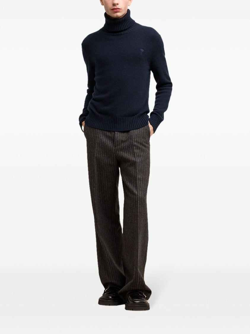 Ami Paris Cashmere-Wool Blend Sweater With Signature Monogram Motif