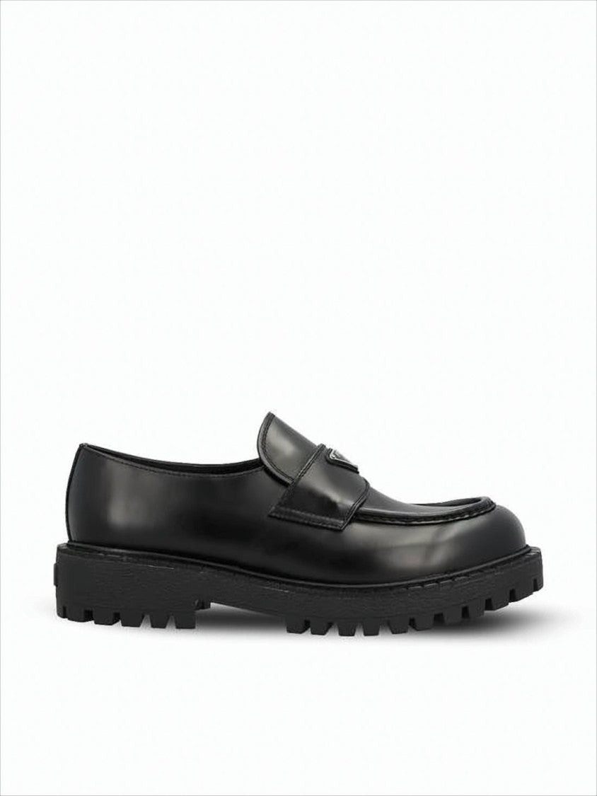 Prada Polished Leather Loafers With Chunky Rubber Sole