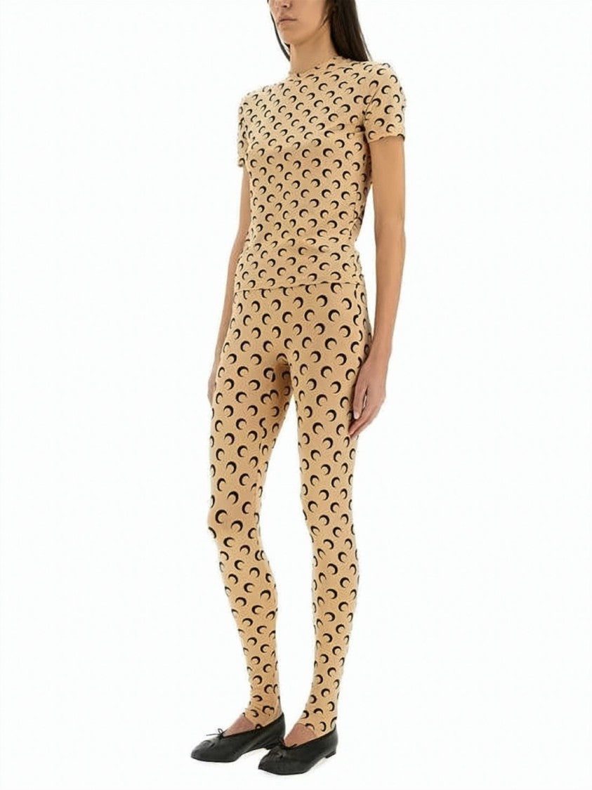 Marine Serre Fitted Short-Sleeve Top With Crescent Moon Pattern