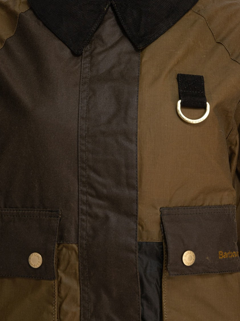 Barbour Cropped Patchwork Jacket With Corduroy Collar And Flap Pockets
