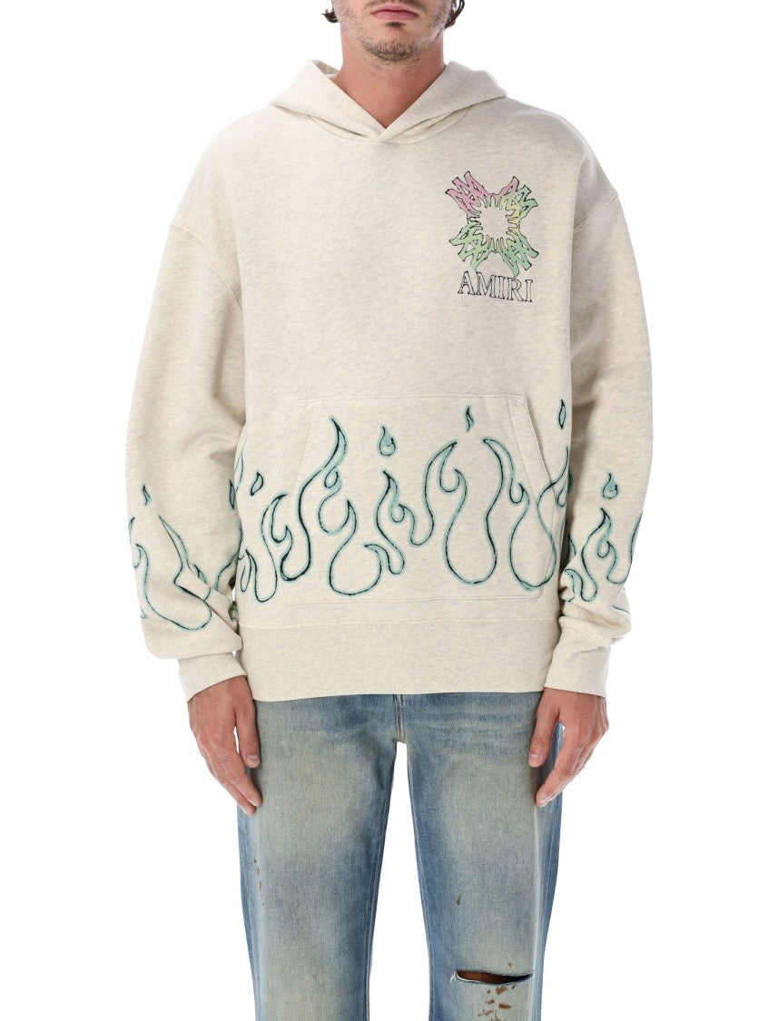 Amiri Ma Quad Flames Hand-Drawn Graphic Melange Hooded Sweatshirt