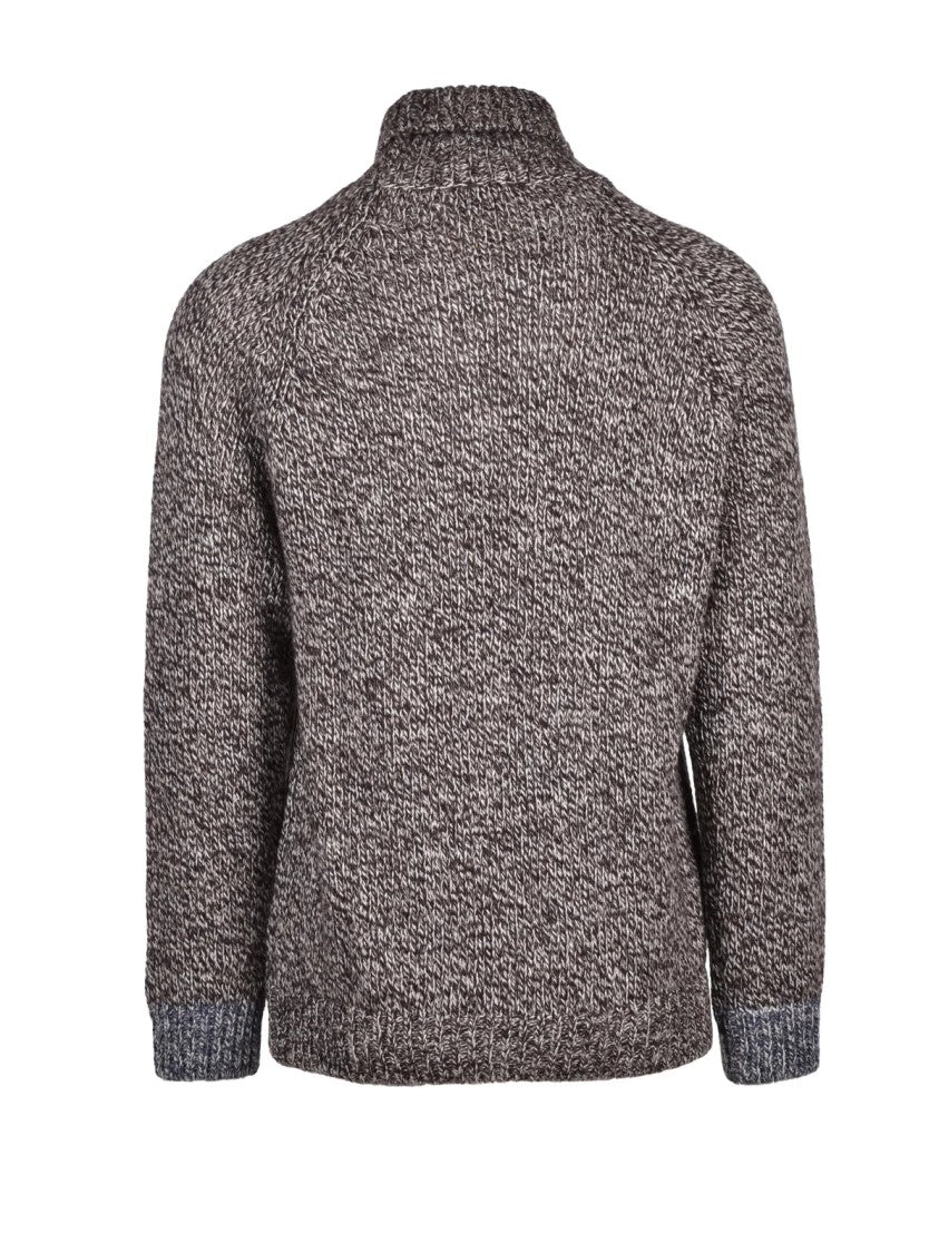 Daniele Alessandrini Textured Knit Turtleneck Sweater With Marled Brown Finish