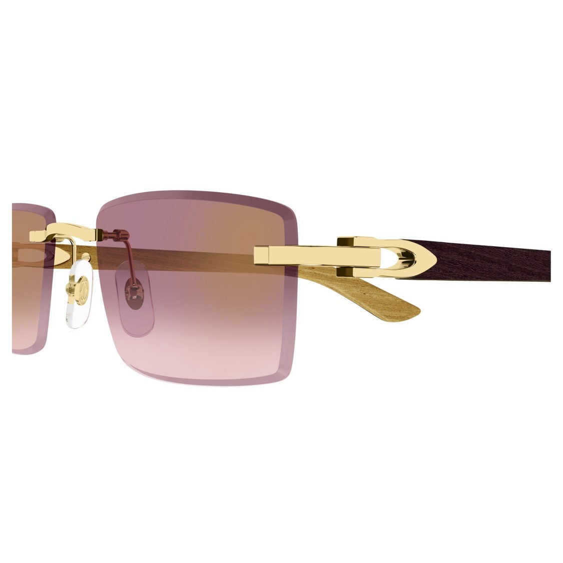Cartier Rimless Rectangular Sunglasses With Gradient Purple Lenses