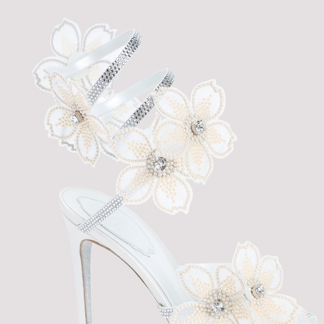 René Caovilla Flower Ivory Leather Sandals