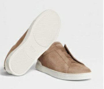 Ermenegildo Zegna Beige Suede Slip-On Shoes With Minimalist Design
