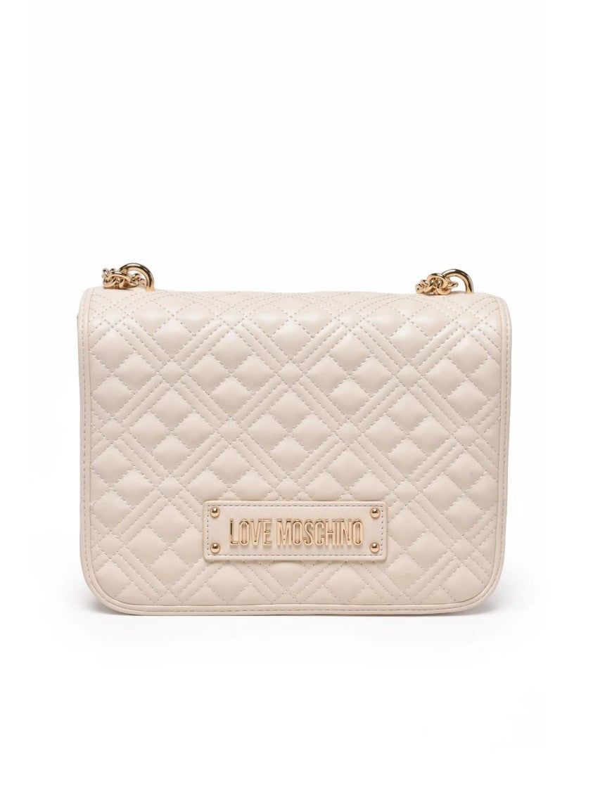 Love Moschino White Quilted Compartmentalized Polyurethane Shoulder Bag